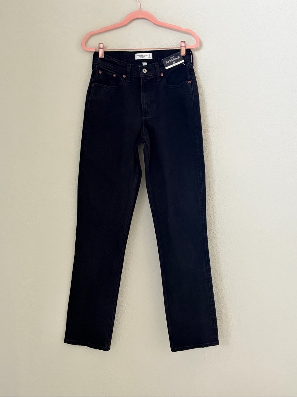 Abercrombie & Fitch Curve Love The 90s Straight Mid Rise Black Jeans 25 Long NEW